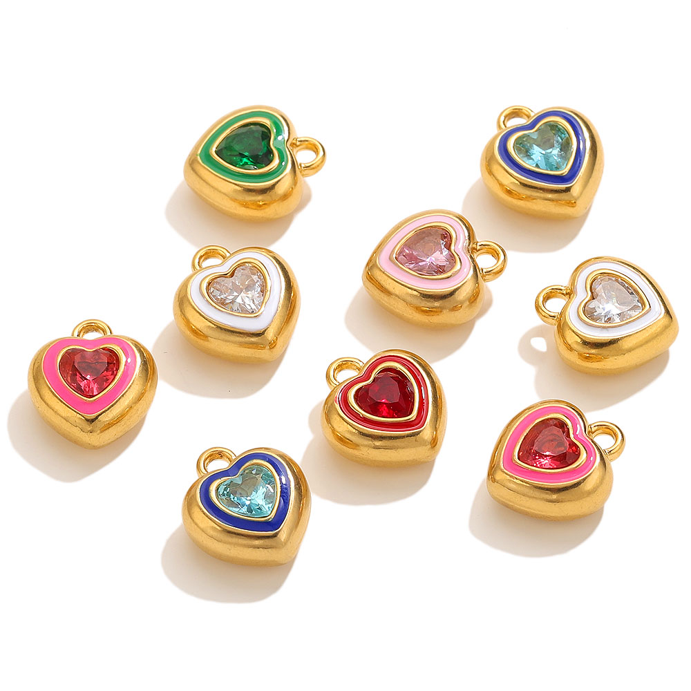 Women Accessories Bracelet - Abalorios de corazón esmaltados de circonio