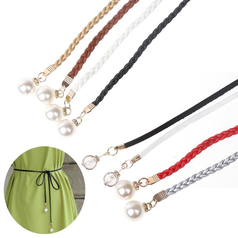 Women'S Jeans Accessories Chain - Cinturón de perlas trenzadas de PU