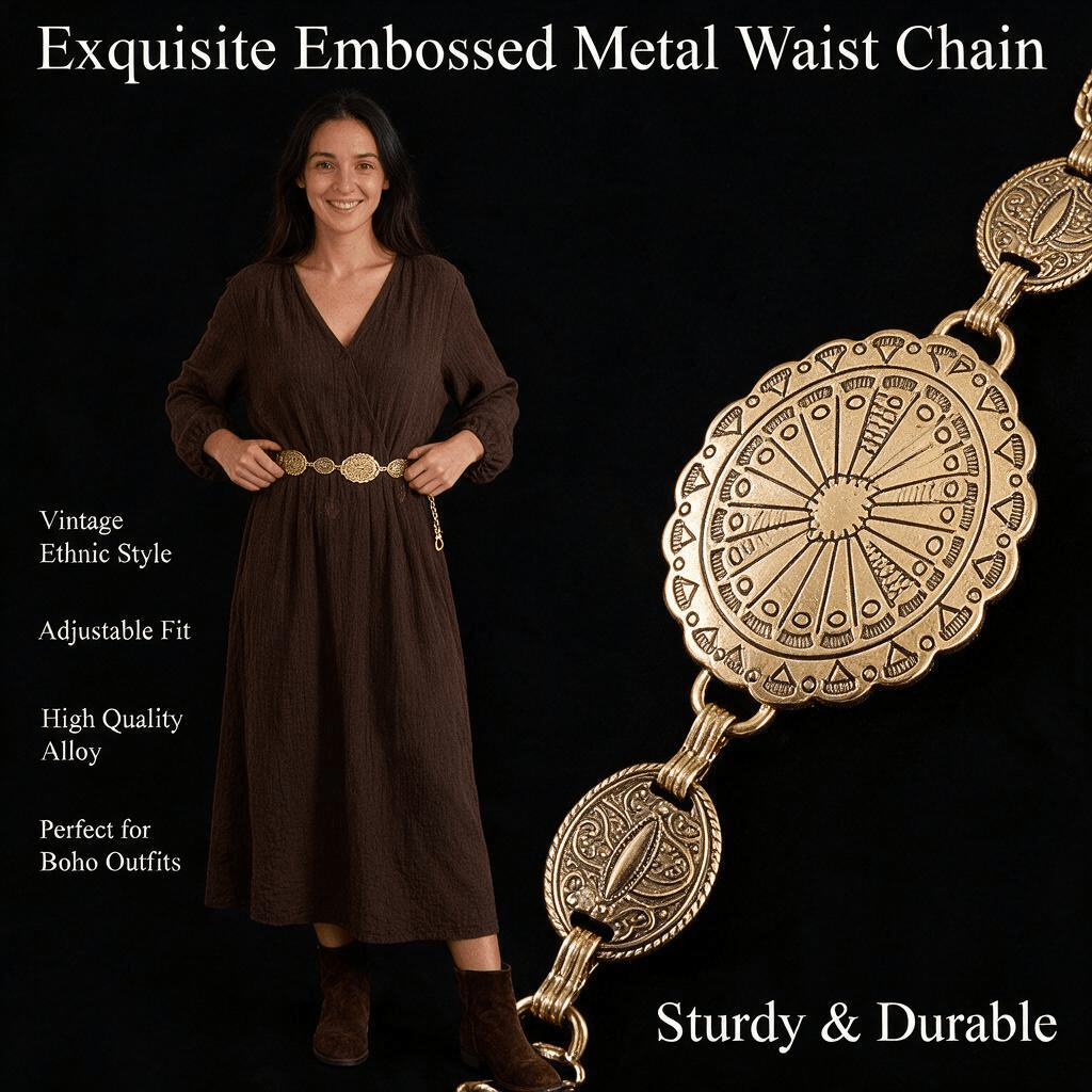 Women'S Jeans Accessories Chain - Cinturón de Cadena con Conchos Metálicos