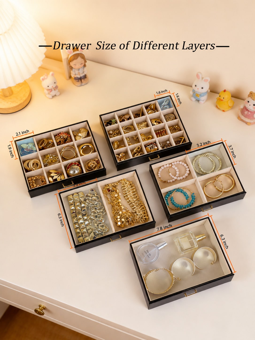 Caja de joyería grande de cuer - Women Accessories Drawer reseña y precio